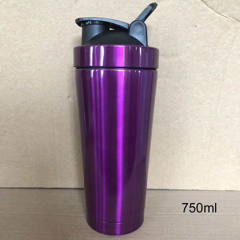 25 унций двухслойный 304 из нержавеющей стали вакуумный шатающийся стакан 550/750 мл спортивный протеиновый порошок изоляционная чашка - Цвет: Transparent purple