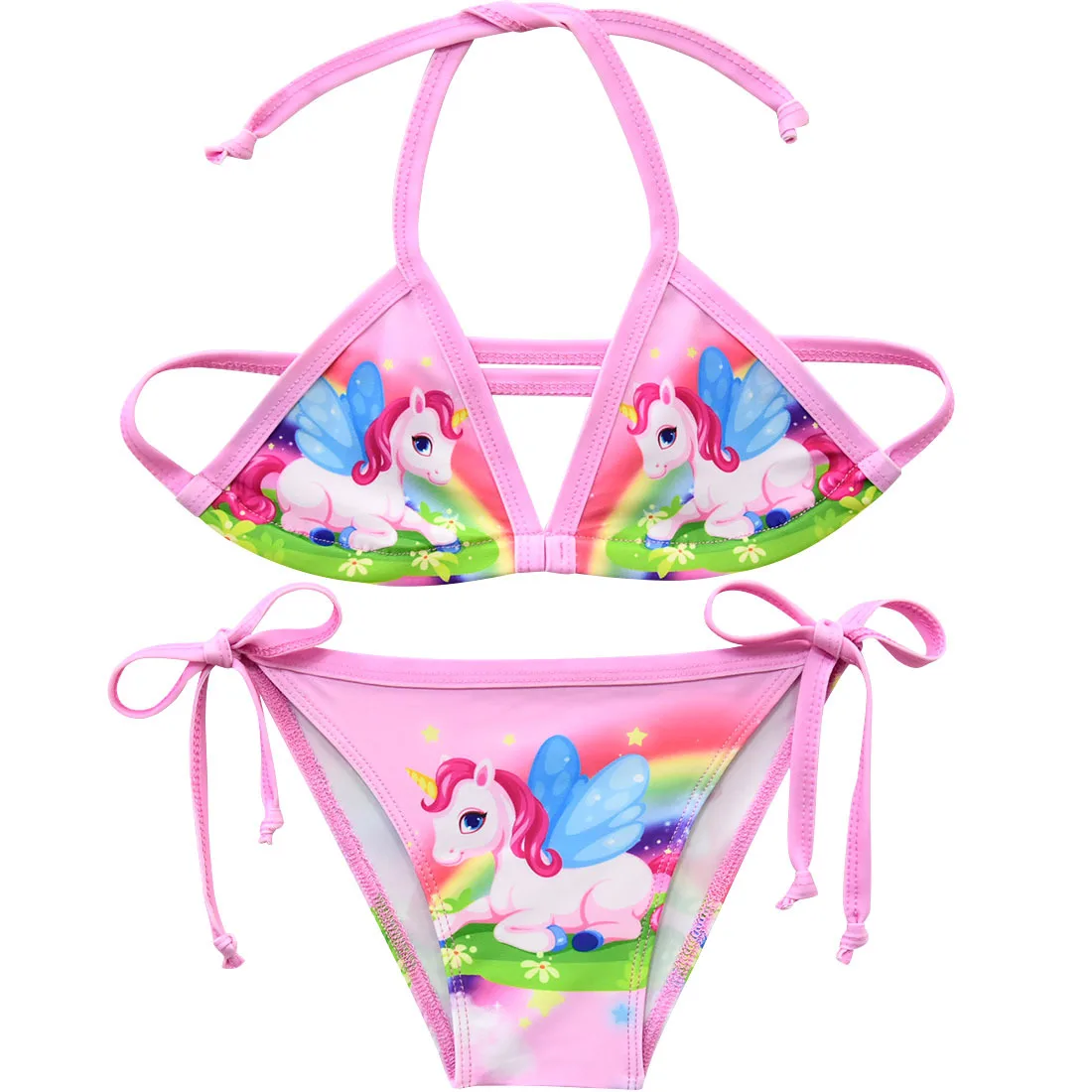 New Unicorn Girls Swimsuit Two Piece 3-12 Years Children's Swimwear Unicorn Bikini Set For Girl Swimming Beachwear G48-8073 - Цвет: G48-8073-Pink