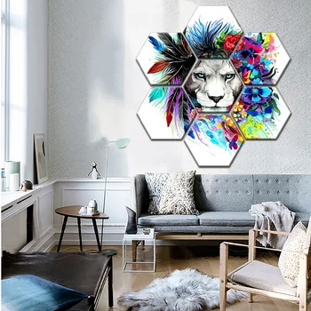 

Home Decor Wall Modular Picture Framework Canvas Print 7 Pieces Indians Dress up Colorful Flower Lion Painting Modern Artwork