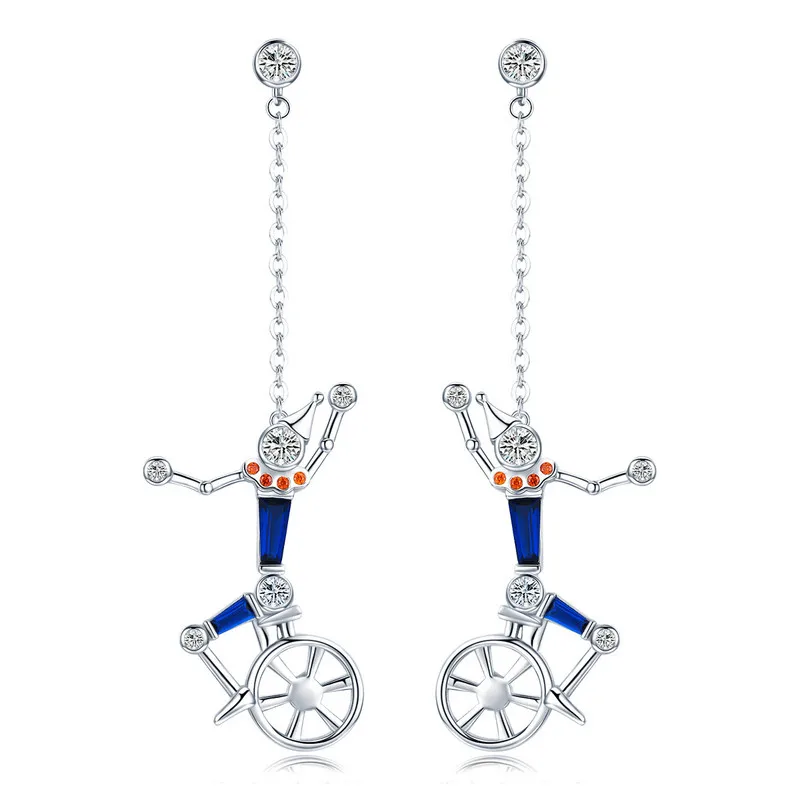 

ABAY New Arrival Trendy Silver Color Hyperbole Monocycle Man Acrobatics Earrings for Women Wedding Engagement Jewelry Gift