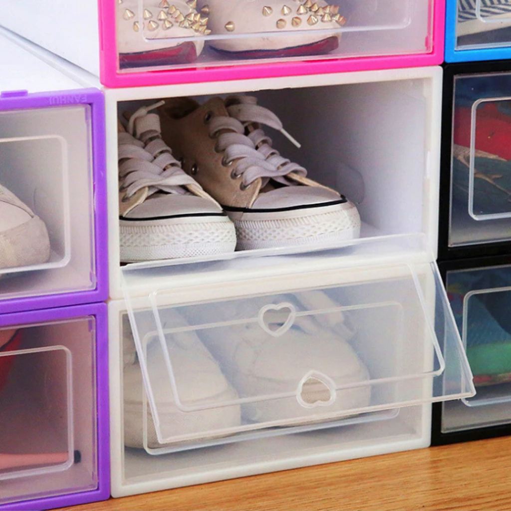6PCS Flip Shoes Box Thickened Transparent Drawer Case Plastic Shoe Boxes Stackable Box Shoe Organizer shoes box drawer