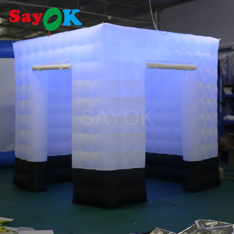 Cube Portable Inflatable Photo Booth Tent with Black Bottom Anti-Dirty and Top LED Light for Wedding Party (2.5m/8.2ft)