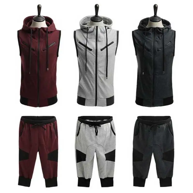 

ZOGAA 2019 Men's Summer Set Casual Cotton Sporting Men Set Short Track Suit 2 Pieces Vest + Pant Men Track Suit tracksuit outfit