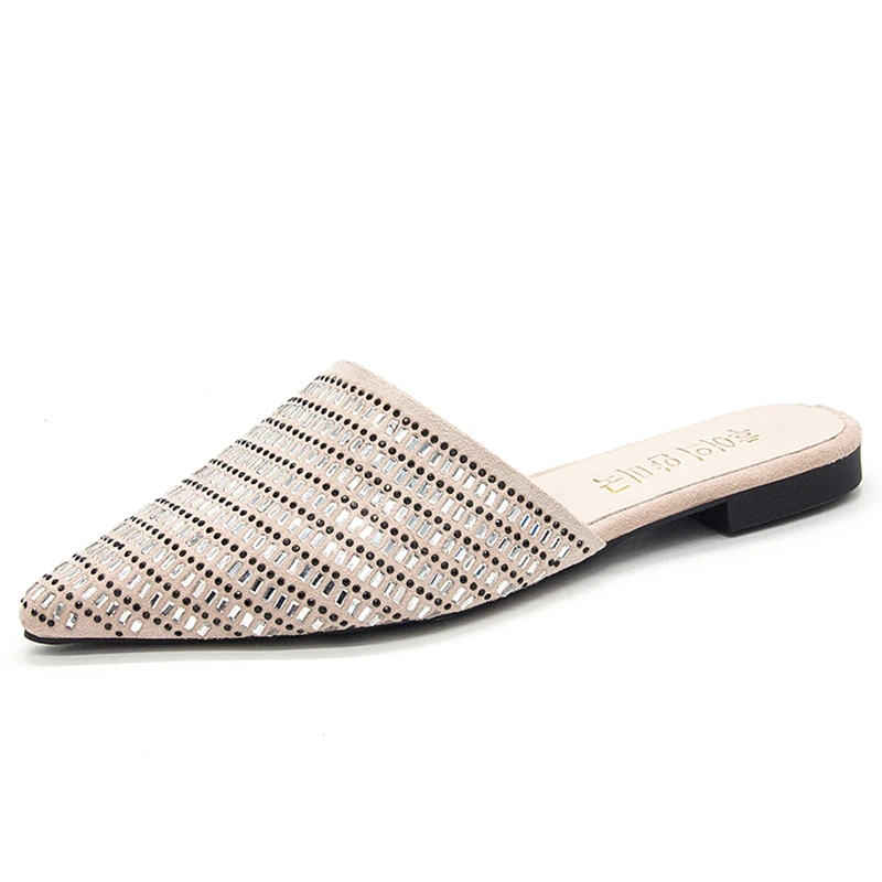 

Luxury Mules 2019 Glitter Point Toe Low Heel Summer Shoes Ladies Slippers Women Mules Shoes Woman Flat Shoes chaussures femme