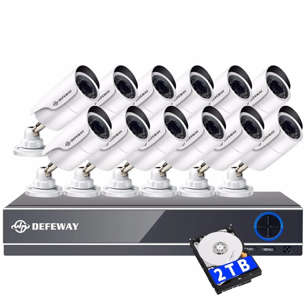DEFEWAY 2000TVL 1080P HD видеонаблюдения камера системы товары теле и DVR комплект 16 CH ночное видение Всепогодный с 2 ТБ HDD