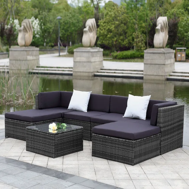 ikayaa 7pcs cushioned outdoor patio garden furniture sofa set ottoman corner couch sectional furniture rattan wicker - Garden Furniture Corner Sofa ikayaa 7pcs cushioned outdoor patio garden furniture sofa set ottoman corner couch sectional furniture rattan wicker - Garden Furniture Corner Sofa