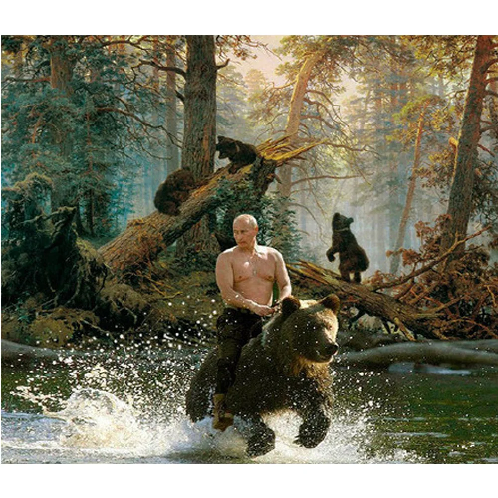 

DIY Diamond painting animal full diamond mosaic embroidery diamond 5D cross stitch square diamond decor Putin riding bear H1096