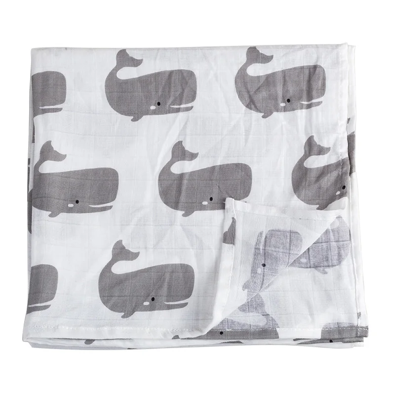 Новое мягкое органическое детское одеяло хлопок 120*120 см детское одеяло s новорожденных пеленать накидка банная кровать спальное одеяло муслин пеленать - Цвет: whale