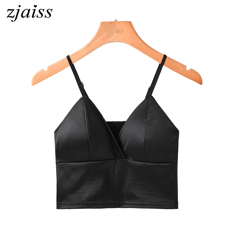 Модельные шелковые женские короткие топы 2019 Camisole Camis Bralette Strappy без подкладки