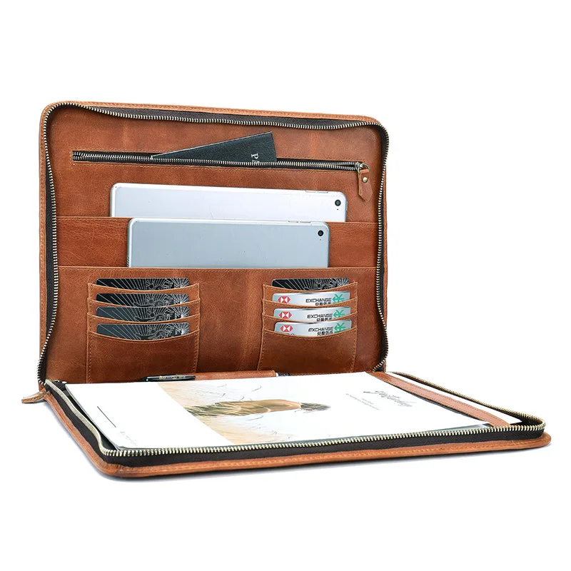 

2019 New Genuine Leather Business File Folders Multi Function Organizer A4 File Exansion Document Folder 9 Inch Ipad Clutch J50