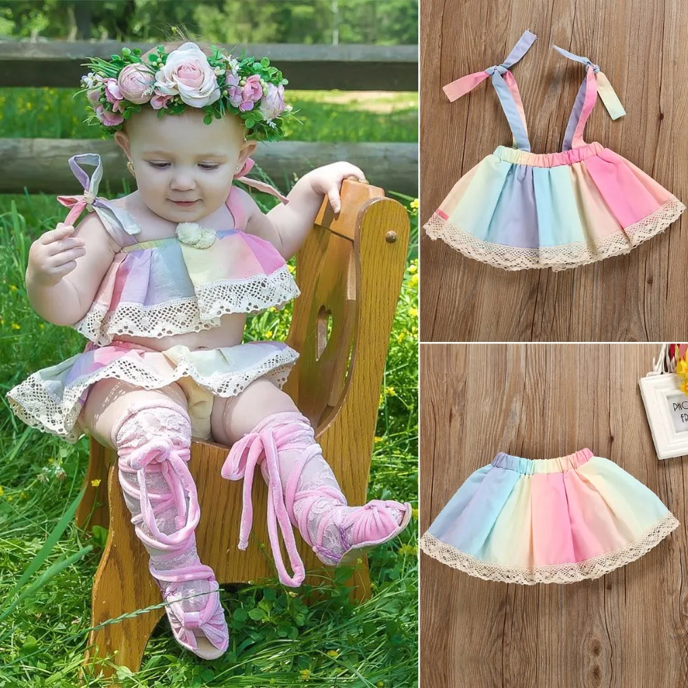 Buy Baby Kid Girls Rainbow Suit Strappy Ruffle Top+