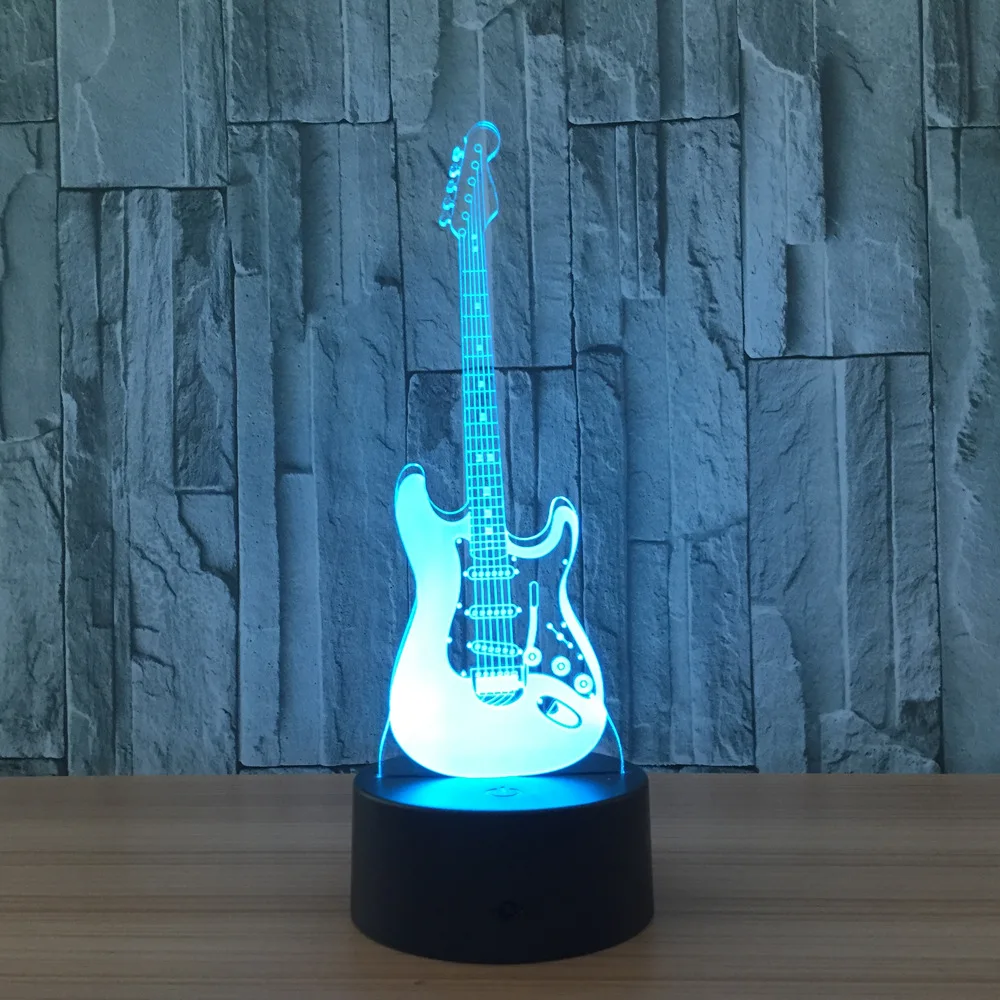  Creative 3D Light Electric Guitar Model Illusion 3D Lamp LED 7 Color Changing USB Touch Sensor Desk