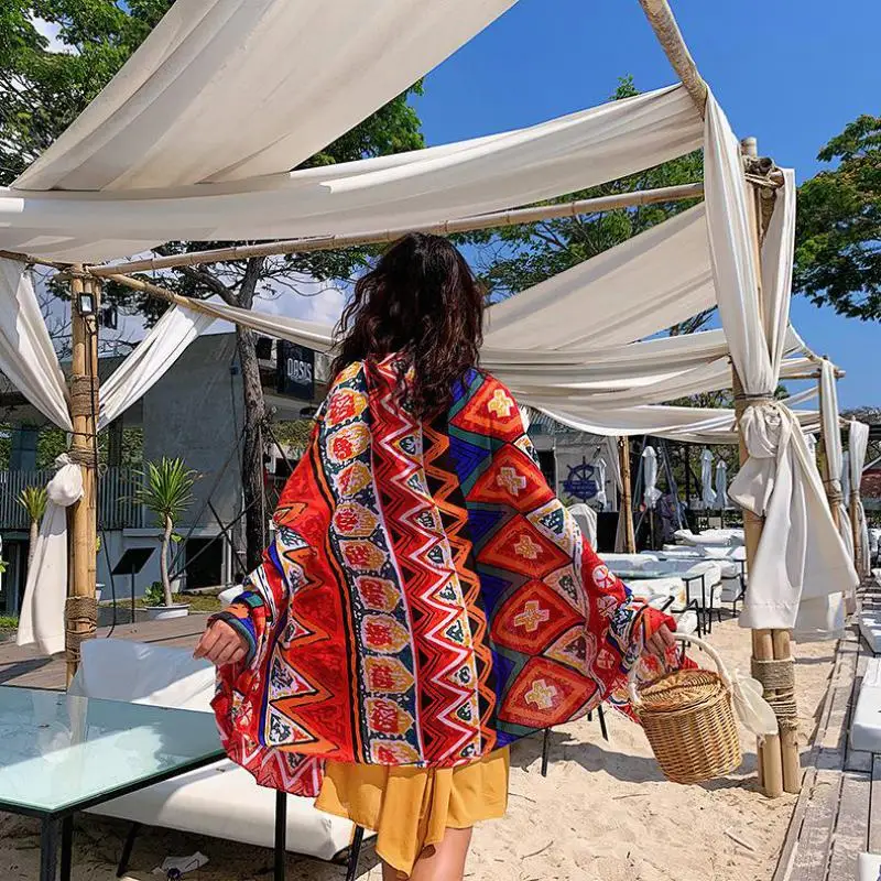 

Women's imitation silk scarf beach shawl spring summer autumn scarf plaid size beach shawl scarf for women