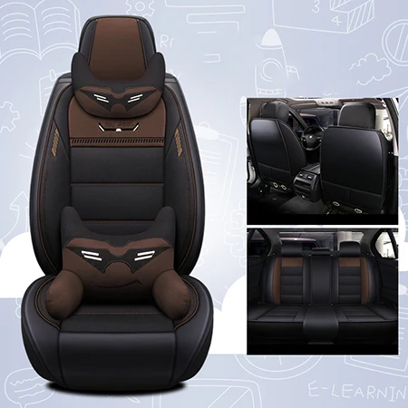 Coffee Cartoon Кожаные и лен авто чехлы на сиденья для nissan приглашение juke ногами листьев livina Maxima Murano navara d40 - Название цвета: Coffee Cartoon