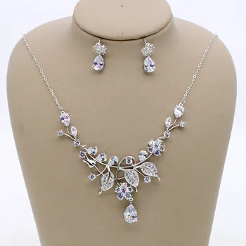 

SLBRIDAL Copper Wedding Cubic Zircon Jewelry Set Bridal CZ Necklace Earring Set Banquet Party Jewelry Set Bridesmaids Jewelry