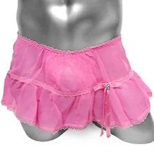 Ruffles Lace Sissy Panties With Crotchless Thong Skirted Sexy lingerie Underwear Thong Gay Sissy Skirted Panties Underpants contrast lace silps with thong