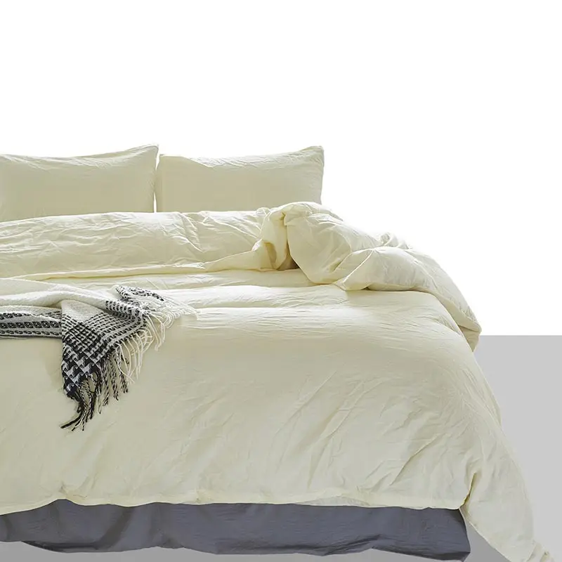 Bedding Three Piece Set Solid Color High Quality 100% Cotton Simplicity 3 Size Soft Duvet Cover Pillow Case Water Scrubbing | Дом и сад