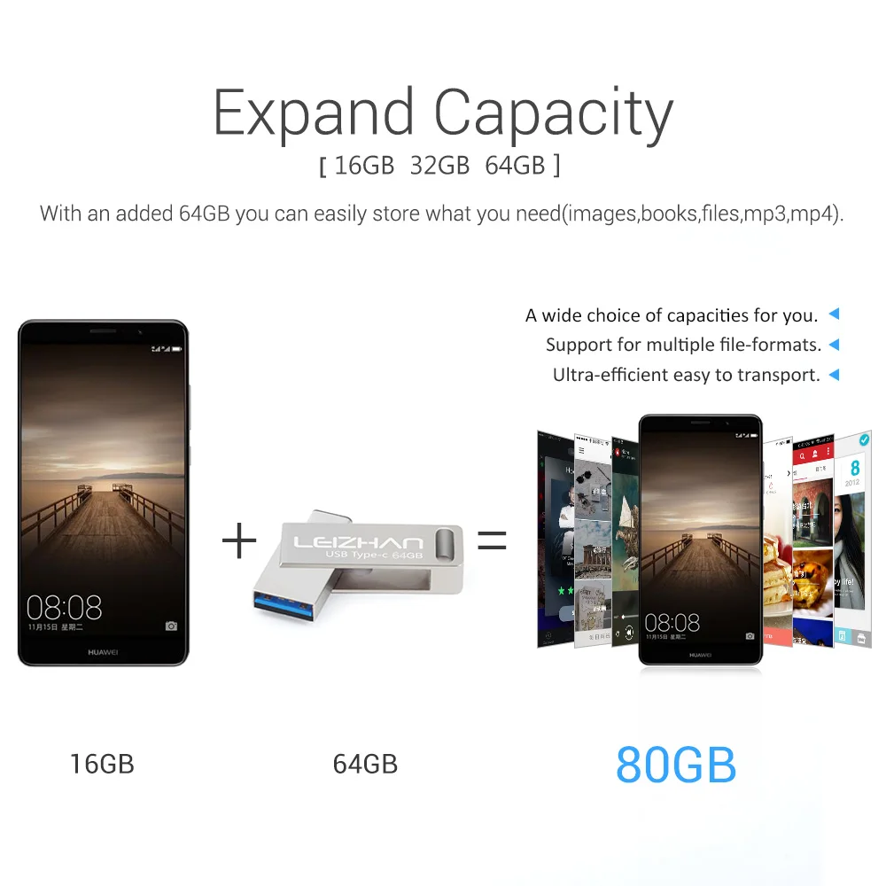 Флэш накопитель LEIZHAN usb c для Galaxy s10 S9 S8 64 ГБ 32 16 с двумя портами высокоскоростной