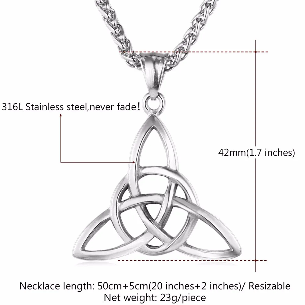 U7 Viking Jewelry Celtic Knots Necklaces & Pendants Triquetra Gold Color Stainless Steel Men Chain Gift Irish Knot Charm P722