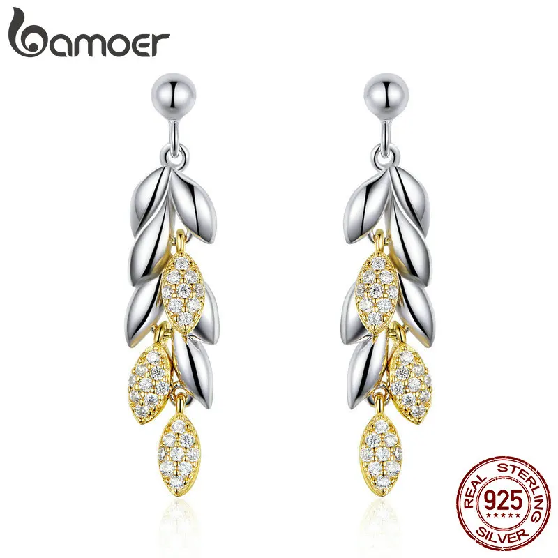 

BAMOER Wheat Silver Earrings Gold Color Wheat Ear Drop Dangle Earring for Women Silver 925 Jewelry Original Design GAE025