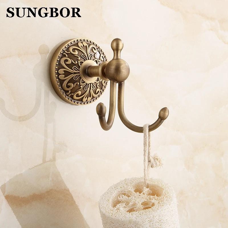Art Antique Brass Robe Towel Hooks Cloth Towel Bath Coat Hanger Door