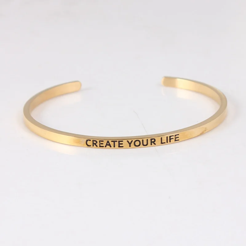 

CREAT YOUR LIFE Charm Bracelet 316 Stainless Steel Bracelets Bangles Inspirational Letters Bracelets For Women 10pcs/lot
