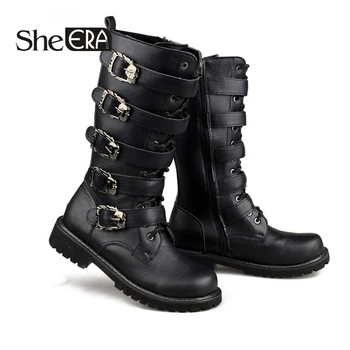 

She ERA Army Boots Men Military Leather Combat Metal Buckle Motorcycle Boots Men's Shoes Zapatillas Deprtivas Hombre Dropship