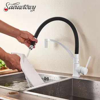 

Saeuwtowy Brass Contemporary Kitchen Faucets Spout Pull Out Chrome Sink White Kitchen Faucet With Filtered Water