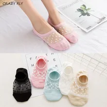 Магазин Crazy Fly, новые дышащие шелковые женские летние носки, тонкие неглубокие силиконовые Нескользящие невидимые носки для девочек, прозрачные сетчатые носки