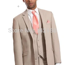 Стиль-Новые Бежевые смокинги для жениха с закругленным воротником жениха/мужские свадебные костюмы(пиджак+ брюки+ галстук+ жилет) M77