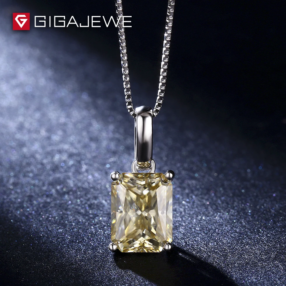 GIGAJEWE 2.2ct желтовато Цвет огранка Радиант Камень Муассанит Цепочки и ожерелья для