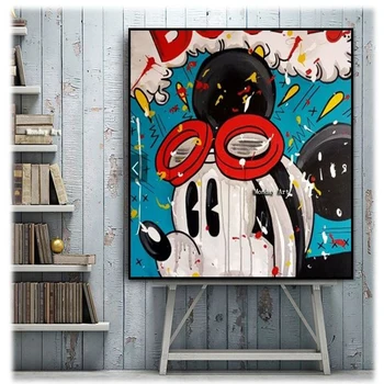 

Street art 100% hand painted Graffiti Mickey Mouse oil paintings Donald Duck pictures wall pictures for kid's room kindergarten