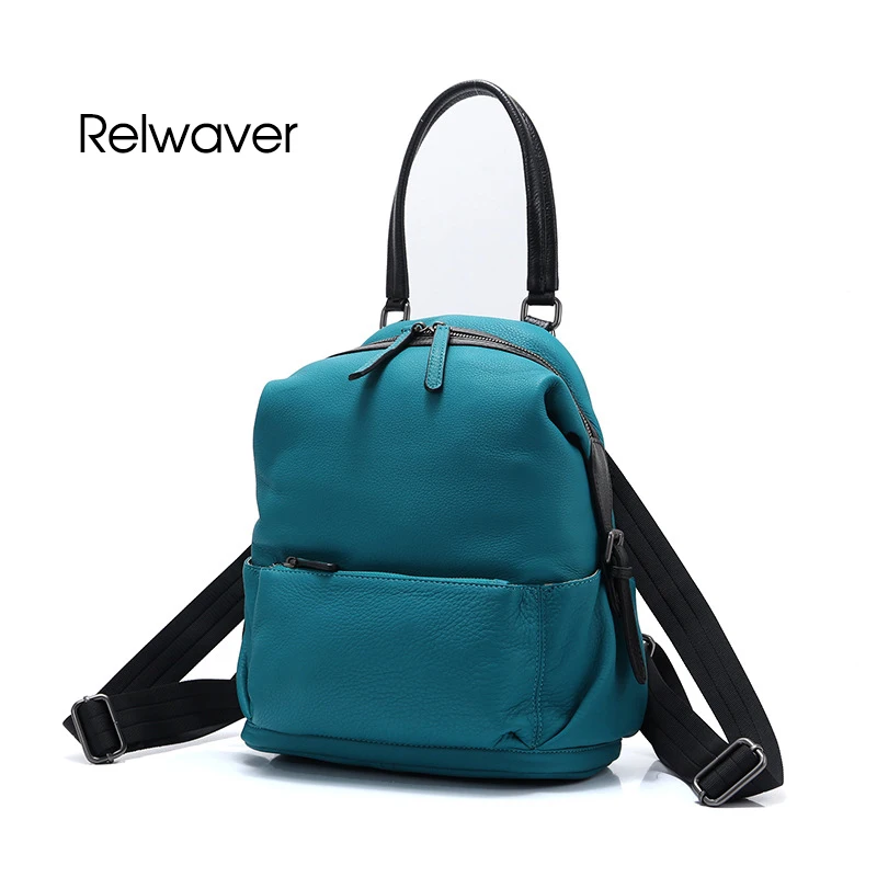 

Leather backpack genuine leather big women blue light grey black red travel head layer cowhide college student female school bag