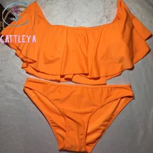 CATTLEYA 2017 orange white black off shoulder ruffled bikini set Strapless swimsuit swimwear women bathing suit biquini maill KL