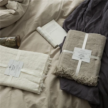 

collalily Nordic 100% Linen sofa Throw blanket Modern geometric striped plaid grey Bedding bed soft throw rug home black white