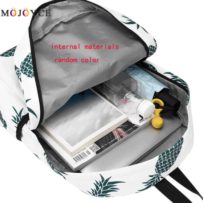 2018 Mochila con estampado de piña bonita para mujer, bolso con cremallera de viaje cuadrado suave, Mochila escolar para adolescentes