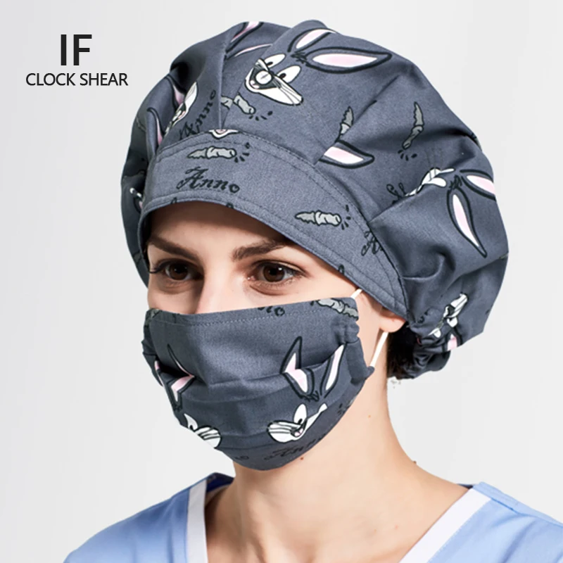 

IF Cotton print hat men and women beauty salon work cap Operating room hat doctor nurse dental scrub bouffant cap rabbit