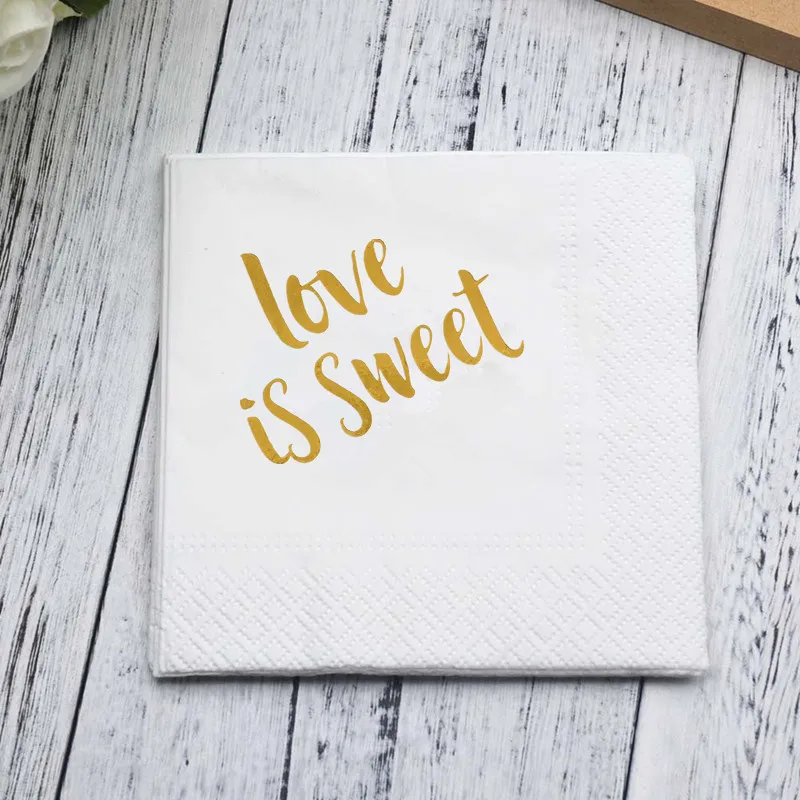 Белый и золотой «Love is Sweet' напитки и коктейльные салфетки, 50 шт, 12 ''W x 12'' L Свадьба/помолвка/украшение на годовщину