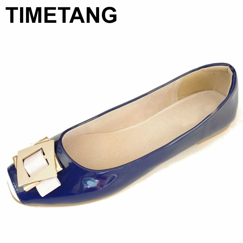 TIMETANG Sweet Spring Ladies Shoes Black Office Women Flat Shoes Patent Leather Flats Women Big Size From 33-43 All Match C091