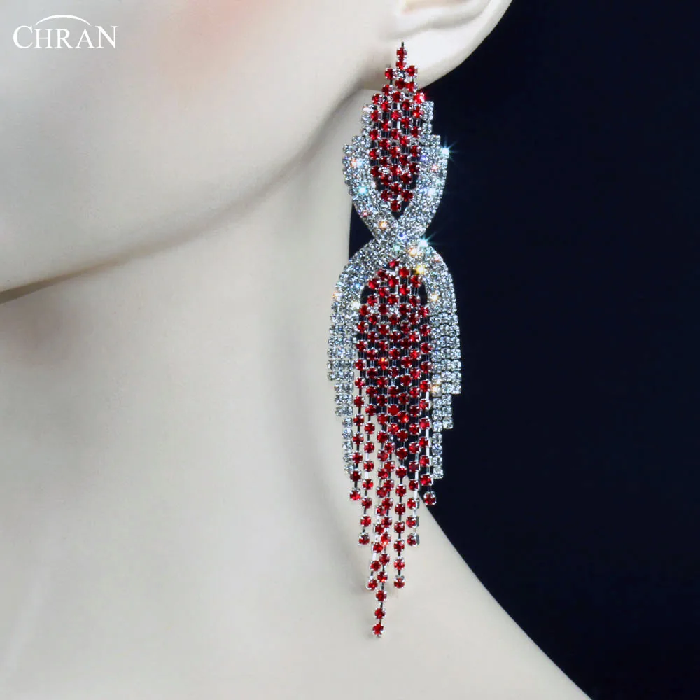 Женские классические серьги капельки CHRAN длинные с красным горным хрусталем и