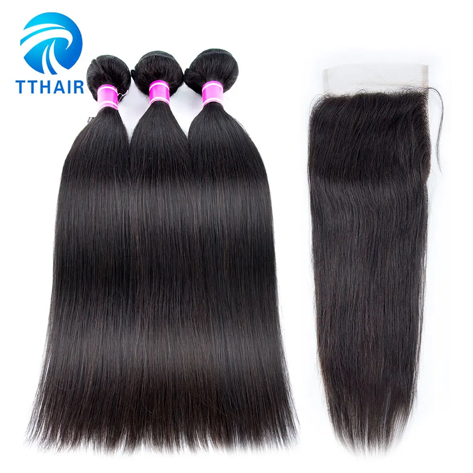 Tthair Straight Hair 3 Bundles With Closure Brazilian Hair Bundles