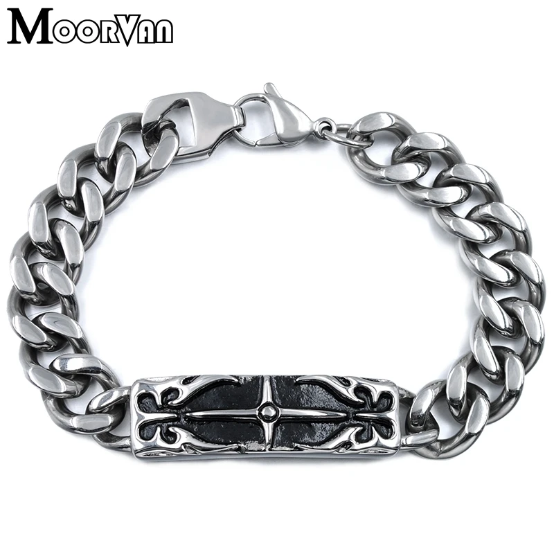 Moorvan Иисуса молящийся Крест шаблон панк стиль ID нержавеющая сталь серебряный черный цвет браслет мужские ювелирные изделия VB473