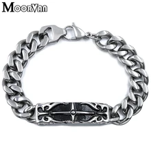Moorvan Иисуса молящийся Крест шаблон панк стиль ID нержавеющая сталь серебряный черный цвет браслет мужские ювелирные изделия VB473