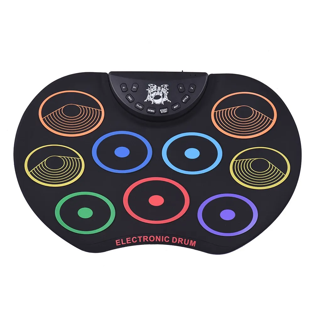 

Compact Size Roll-Up Drum Set Electronic Drum Kit 9 Silicon Drum Pads USB/Battery Powered with Drumsticks Foot Pedals