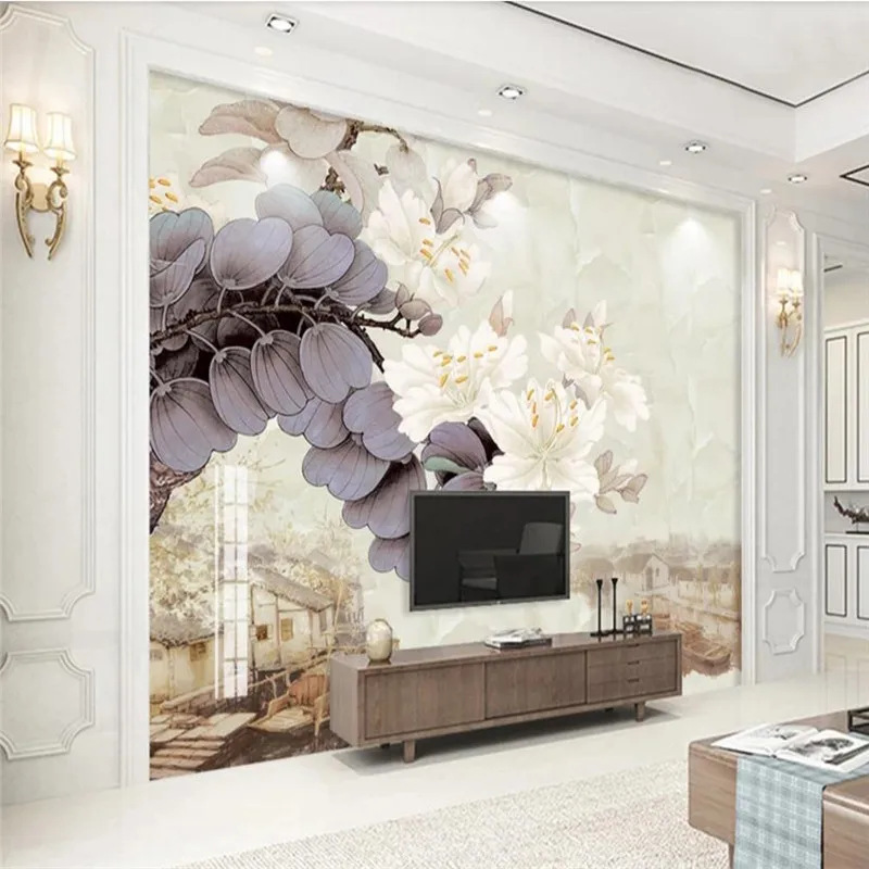 Custom wallpaper Bauhinia TV background wall modern Nordic decorative mural waterproof material Custom wallpaper Bauhinia TV background wall modern Nordic decorative mural waterproof material