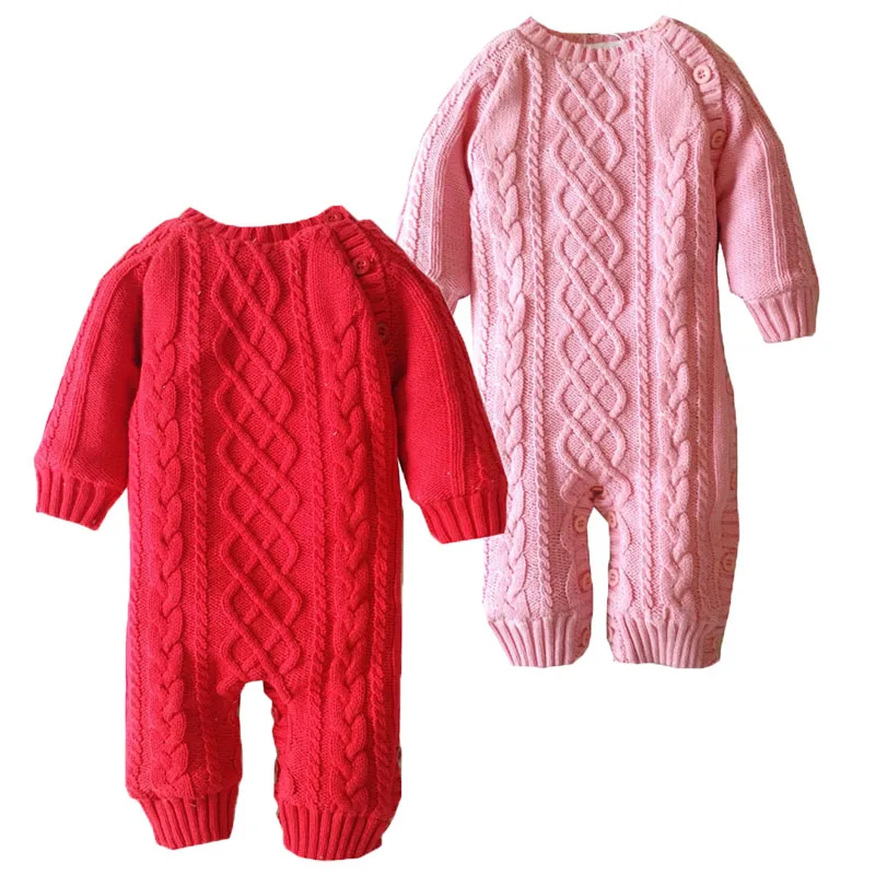 Newborn Crochet Outfits Baby Boy Girl Fleece Romper Toddler Solid Color Knit Romper Baby Christmas Warm Thicken Winter Jumpsuit lovely baby boy girl toddler newborn kid solid comfy romper soft jumpsuitth002
