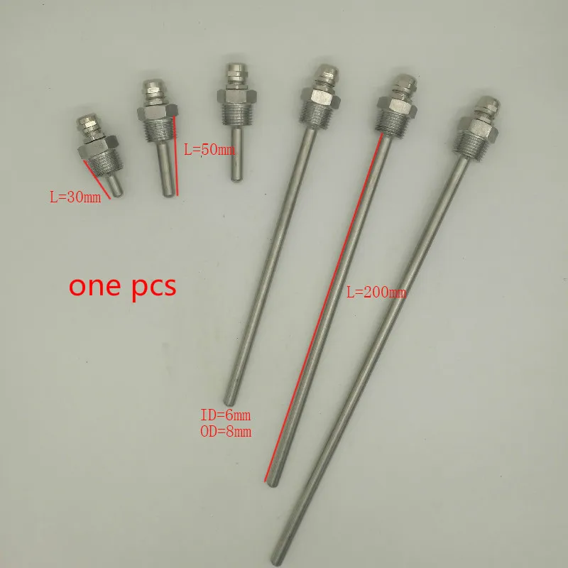 

Thermowell Stainless Steel 304 1/2" DN15 NPT Threads temperature Sensors Thermowells for Max 6mm Wire L30-L600mm pipe