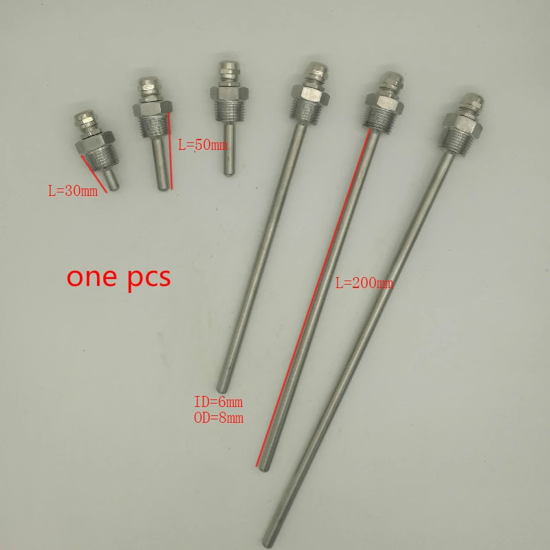 Thermowell Stainless Steel 304 1/2" Dn15 Npt Threads Temperature Sensors Thermowells For Max 6mm