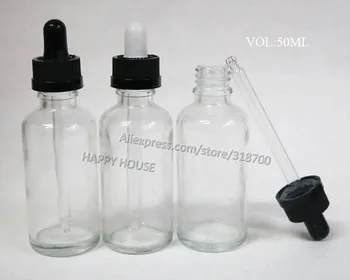 

360pcs/lot Clear 50ml Boston Round Glass Bottles with Save Dropper,50cc Glass Bottle With Child Proof Dropper