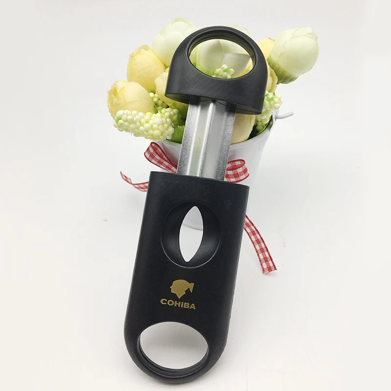 

COHIBA Cigar Cutter Plastic Handle Stainless Steel V Blade Cigar Cutter Pocket Gadgets Cuban Cigars Scissors